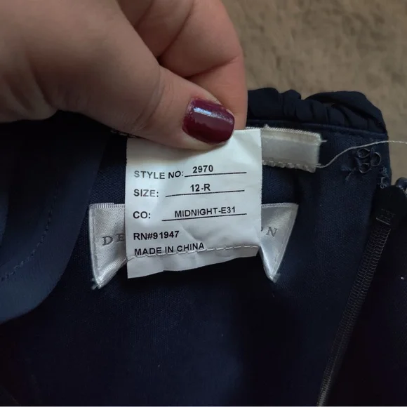 Dessy Collection Lux Off the Shoulder Chiffon Gown Navy Blue Maxi Dress Size 12 - Picture 7 of 8